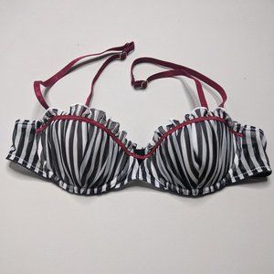 Black White Stripe Bra Red Detailing Ruffle (34A) Express Intimates